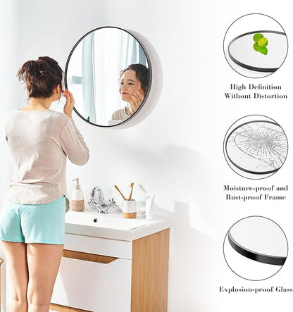 DUMOS Black Circle Mirror for Wall 24.02 inch, Bathroom Round Mirror for Over Sink, Bathroom, Entryway, Bedroom, Vanity