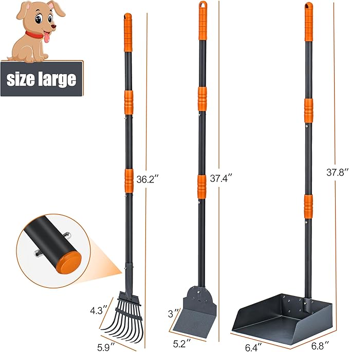 Niubya Pooper Scooper for Dogs, Metal Poop Scooper Tray Spade and Rake Set, Poop Scoop with Adjustable Long Handle, Dog Pooper Scooper for Pet Waste Removal-Mewly Pet