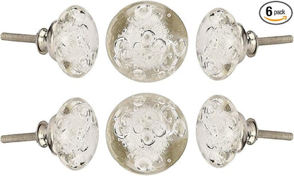 Perilla Home Set of 6 Crystal Bubble Knobs Decorative Glass Knobs for Home Kitchen Cabinet Vintage Hardware Cupboard Door Dresser Wardrobe Drawer Pulls (Clear)