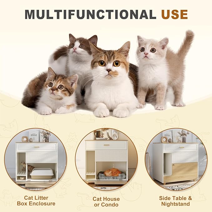 Cat Litter Box Enclosure - Indoor Litter Box Furniture Hidden with Drawer and Door - 32"x19"x32"H-Mewly Pet