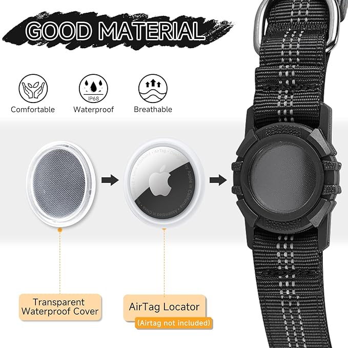 Dog Collar Compatible with Airtag, with Waterproof Cover, Multiple Colors, Multiple Sizes, Breathable Cotton and Linen Material, Suitable for Small, Medium and Large Dogs-Mewly Pet