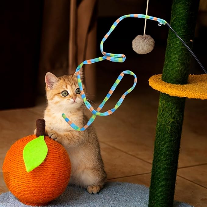 Cat Wand Toys Interactive Kitten Toys Cat Teaser Wand String Feather for Indoor Colorful Ribbon Wands Stick Toy Cat Charmer-3 Packs-Mewly Pet