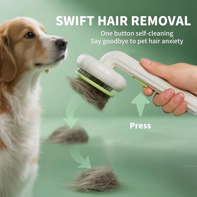 Cat Brush Dog Brush with Release Button for Shedding, Self Cleaning Cat Comb Hair Brush for Indoor Cats, Dog Deshedding Brush Grooming Kit, Pet Supplies Hair Remover Tool-Mewly Pet