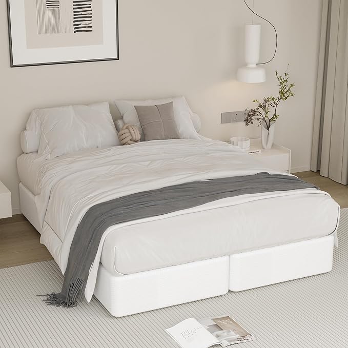 Split King Box Spring 7 Inch, Heavy Duty Metal Box Spring King Size with Fabric Cover, Noise-Free, Quick Assembly