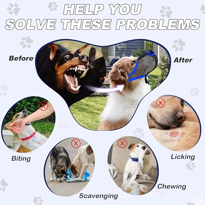 Dog Muzzle, Soft Air Mesh Muzzle for Small Medium Large Dogs Anti Biting Barking Chewing Scavenging, Breathable Adjustable Loop Pets Muzzle with Front Opening Design Allows Panting Drinking (Blue,XL)-Mewly Pet