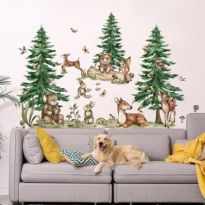 Jungle Animal Wall Stickers Forest Safari Wall Decals Kid Room Nursery Baby Bedroom Décor (Cedar Tree Animals)
