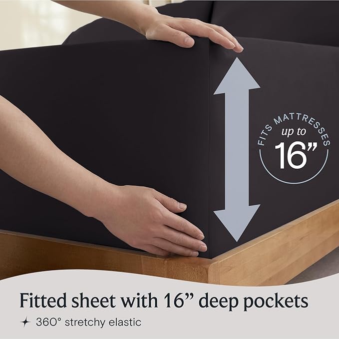 LuxClub 4 PC King Sheet Set, Breathable Luxury Bed Sheets, Deep Pockets Wrinkle Free Cooling Bed Sheets Machine Washable Hotel Bedding Silky Soft - Black King
