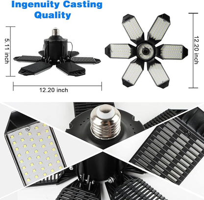 LED Garage Light - 160W Garage Light Bulb 64000LM 6500K Super Bright Garage Lighting w/ 6 Deformable Panels Screw in Shop Lights for Basement Workshop Warehouse Attic - 4Pack