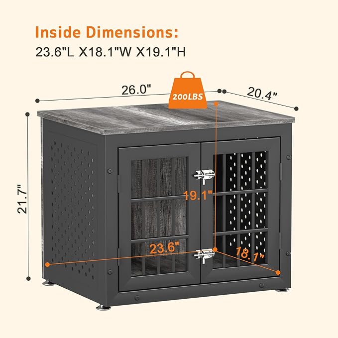 26" Heavy Duty Dog Crate Furniture for Small Dogs, Metal Kennel for High Anxiety Dogs, Chew Proof Pet Cage Indoor, Decorative Dog Kennel End Table-Mewly Pet