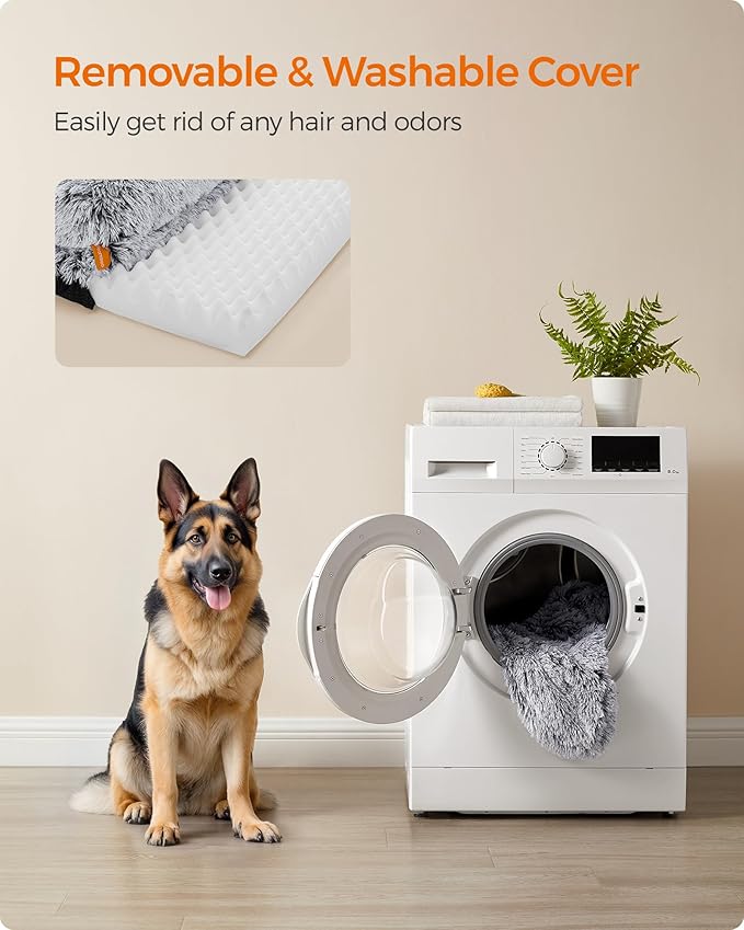 Feandrea Dog Bed, Orthopaedic Dog Sofa Bed for Large Dogs, Waterproof Ped Bed with Removable Washable Cover, 48 x 33.5 x 9.5 Inches, Gray Ombré UPGW234G01-Mewly Pet