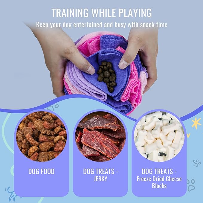 Pet Snuffle Ball, Puzzle Sniffing Interactive Dog Ball for Blind Dogs Training Stress Relief Dog Enrichment Toys Treat Machine Washable (Pink and Purple, 10cm)-Mewly Pet