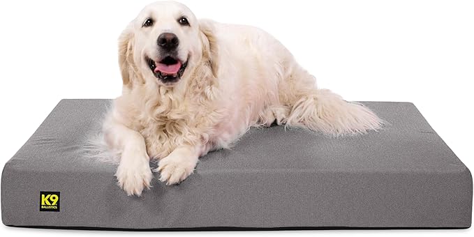 K9 Ballistics Tough Ripstop Orthopedic Rectangle Dog Bed Removable Washable Cover, Solid Orthopedic Foam for Size L Large Dogs 40"x34", Light Gray Velvet-Mewly Pet