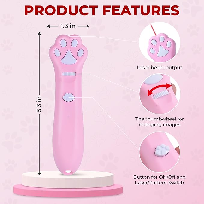 O'ANTOO Cat Toy - Dog Toy | Wall Image Projector | Indoor Interactive Cat Toy with 5 Different Designs | Ideal for Dog, Cat, Kitten, Puppy (Pink)-Mewly Pet