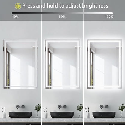 LED Bathroom Mirror with Lights 20x28 Inch, Stepless Dimmable Led Mirror for Bathroom Anti-Fog Memory Function Lighted Vanity Mirror Wall Mounted with Touch Button Horizontal/Vertical