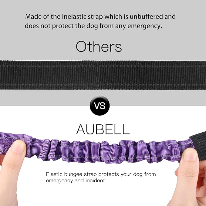 AUBELL Dog Seat Belt for Car,Updated 3-in-1 Adjustable Reflective Bungee Heavy Duty Dog Car Harness Tether with Clip Hook Latch & Buckle,Swivel Zinc Alloy Carabiner,Purple-Mewly Pet