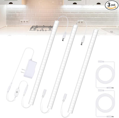 Under Counter Lights for Kitchen, 3 Packs x 12 Inch Dimmable LED Under Cabinet Lighting, Cold White 6000K, Plug-in Under Cabinet Lights with Memory Function