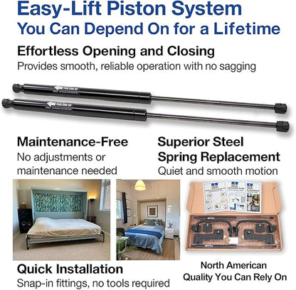 Queen Size DIY Murphy Bed Hardware Kit – Vertical Wall Bed for Space-Saving - Budget-Friendly DIY Setup -Made in USA -Hide Away Design with Murphy Bed Queen Hardware - Bed Lift Mechanism - Pull Down