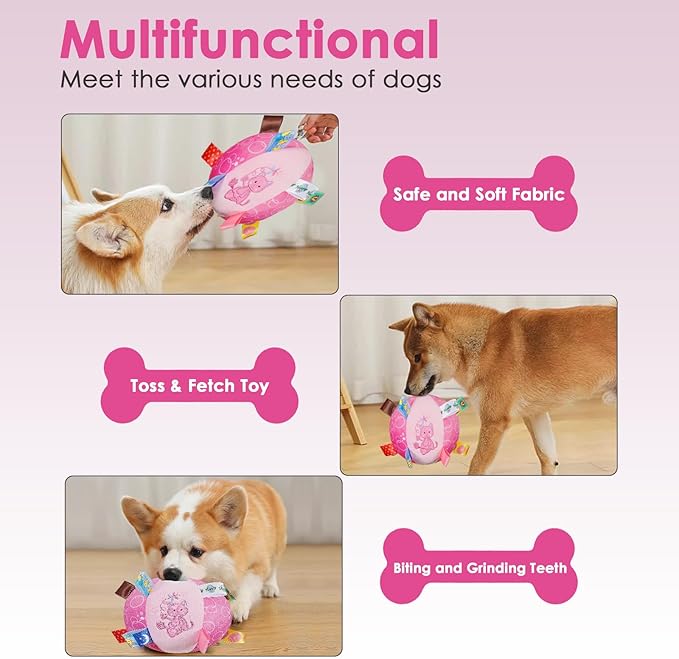 Dog Squeaky Plush Toy with Straps, 6-Inch Soft Stuffed Ball with Cotton Material and Bell Built-in, Pet Interactive Fetch Toy for Small to Large Dog-Mewly Pet