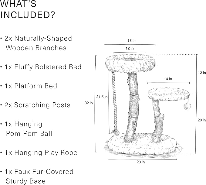 Mau Lifestyle Luxury Cat Tree: Modern Cat Condo & Luxury Wood Cat Tower; Natural Branch Scratching Tree & Cat Condo; Cat Gifts by Mau-Mewly Pet