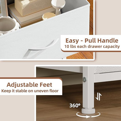 Somdot Nightstand, Small Dresser for Bedroom with 2 Drawers, Bedside Table Night Stand End Table with Fabric Bins for Bedroom Kids Closet Dorm Guest Room, White Leather