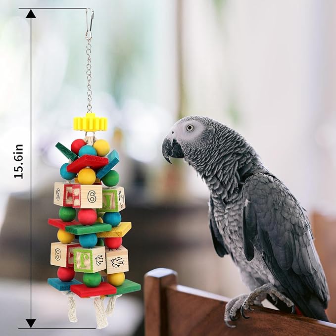 Rypet Wood Bird Chewing Toy for Cage, Wooden Birds Cage Toys for Helping Trim Beak, Parrot Toys for African Grey Parrots Cockatoos Amazon Parrot and Other Small to Medium Parrots-Mewly Pet