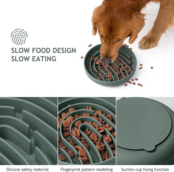 Coomazy Large Silicone Slow Feeder Dog Bowls, Interactive Puzzle Toy for Pets Food Training, Keeps Dogs Busy, Prevents Puppy Overeating (Dark Green, Large: 3.2Cup)-Mewly Pet