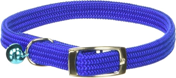 Kool Kat Elastic Cat Safety Collar with Bell, Blue, 12"-Mewly Pet