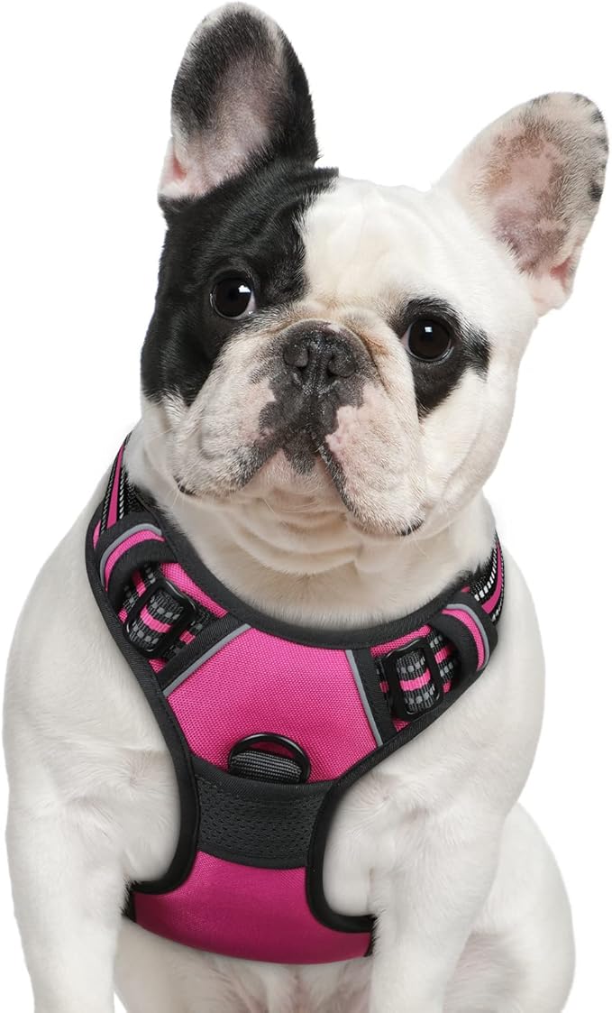 Eagloo Dog Harness Medium Sized Dog, No Pull Service Vest with Reflective Strips and Control Handle, Adjustable and Comfortable for Walking, No Choke Pet Harness with 2 Metal Rings, Rose Red, M-Mewly Pet