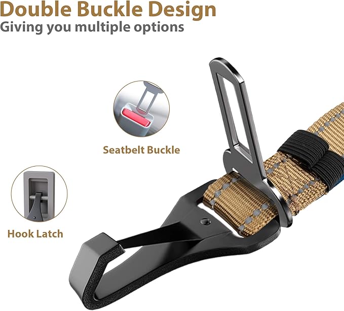 IOKHEIRA Dog Seatbelt, Universal Reflective Bungee Dog Car Harness with Hook Latch & Seatbelt Buckle, Swivel Aluminum Carabiner, Green-Mewly Pet