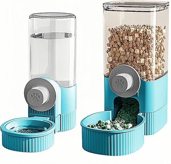GKYZBB Hanging Automatic Food Water Dispenser,Rabbit Feeder Guinea Pig Water Bottle Food Feeder for Ferret Guinea Pig Rabbit Bunny Cage Accessories (Blue, 520ml+1200ml)-Mewly Pet