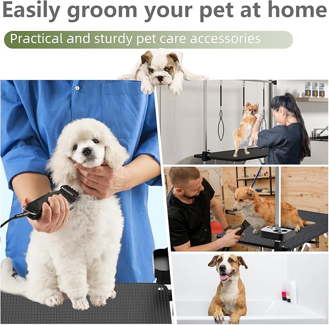 VFK 47'' Large Dog Grooming Table Stainless Steel Foldable Grooming Table for Dogs at Home Adjustable Height Arms Pet Station with Nooses, Mesh Tray, Tool Organizer-Mewly Pet