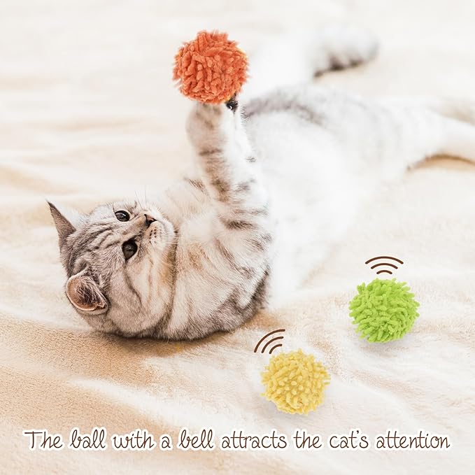 9Pcs Cat Pom Pom Balls, Cats Ball Toys with Bells, 2 inches Soft Cat Balls Toy for Indoor, Assorted Color Yarn Puffs Ball for Cats, Kitten Chasing Toys for Kitty, Pet Interactive Play(Multi-Color)-Mewly Pet