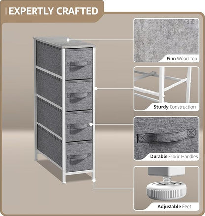 Sorbus Narrow Dresser with 4 Drawers - Vertical Slim Storage Chest of Drawers with Steel Frame, Wood Top & Easy Pull Fabric Bins for Small Spaces, Closets, Bedroom, Bathroom & Laundry (Gray)
