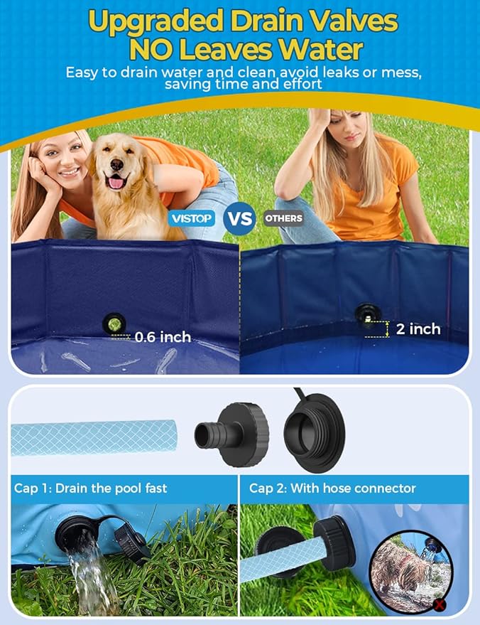 VISTOP Jumbo Foldable Dog Pool, Hard Plastic Shell Portable Swimming Pool for Dogs Cats and Kids Pet Puppy Bathing Tub Collapsible Kiddie Pool (97inch.D x 15.7inch.H, Blue)-Mewly Pet
