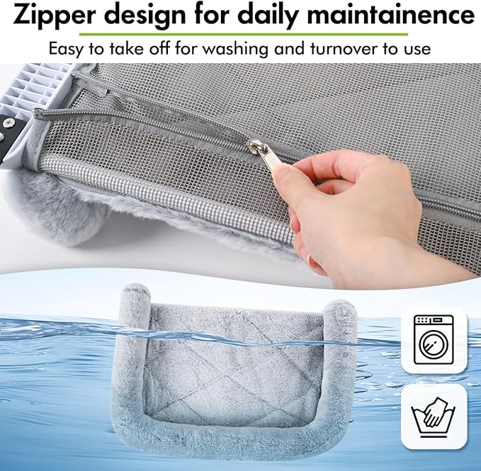 Cat Window Sill Perch with Large Bolster, Easy to Adjust & Assemble Cat Window Seat for Windowsill & Bedside, Pet Hammock Bed for Large Cats and Kittens (Grey, M)-Mewly Pet