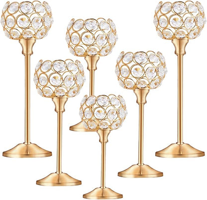 Crystal Candle Holders Set of 16 for Wedding Centerpieces Gold Or Silver Candle Holders Bulk Decorative Tealight Candle Holder for Wedding, Party,Table Centerpieces Decoration (Golden, 2 Sets(6 Pcs))