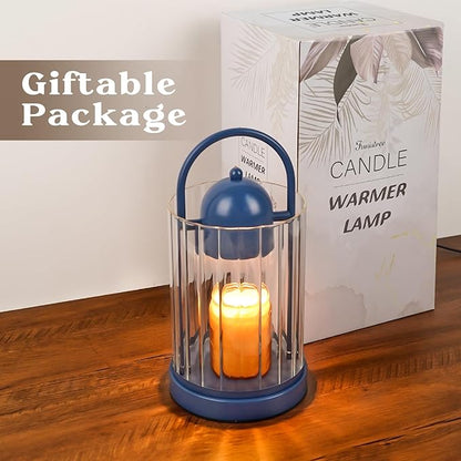 Birdcage Candle Warmer Lamp with Timer, Dimmable Candle Lamp Warmer, Electric Candle Lamp for Various Jar Candles, Vintage Lamp Candle Warmer for Bedroom, Blue Candle Light Warmer with 2 Bulbs