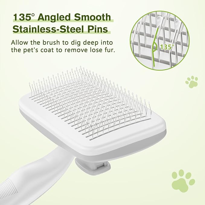 Pecute Self-Cleaning Slicker Brush for Dogs, Cats, Lightweight Dog Brush for Shedding Massaging Grooming, Cat Brush Gently Removes Loose Fur Undercoat for Dogs Cats Rabbits of All Hair Types-Mewly Pet