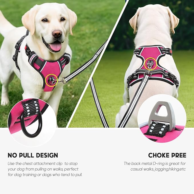 Timos Dog Harness, 3 Snap Buckles No-Pull Soft Padded Dog Vest with 2 Metal Leash Clips, Adjustable Reflective No Choke Pet Harness with Easy Control Handle for Extra Large Dogs,Rosy,L-Mewly Pet