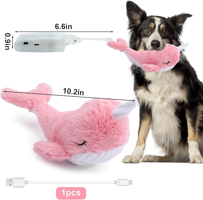 BABORUI Interactive Dog Toys Whale, Squeaky Dog Toys, Rechargeable Moving Dog Chew Toys for Small/Medium/Large Dogs/Puppy to Keep Them Busy (Pink)-Mewly Pet