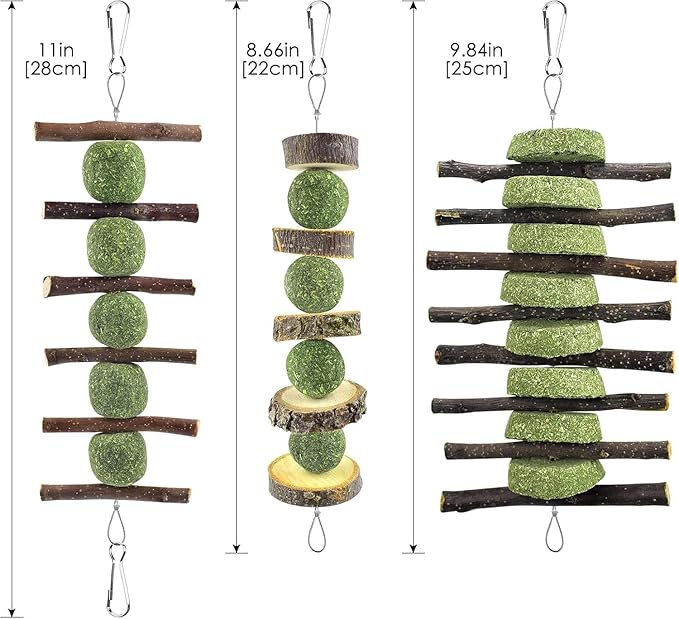 ERKOON Bunny Chew Toys, Rabbit Chew Toys for Teeth Grinding, Improve Dental Health, 100% Natural Apple Wood Timothy Grass Cake Treats for Rabbits Guinea Pigs Chinchillas Bunnies Hamsters (7 Pcs)-Mewly Pet