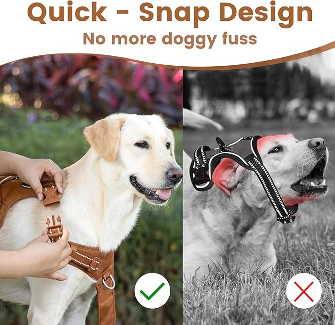 No Pull Dog Harness, Reflective Puppy Vest for Small Medium Large Sized Dog(Carmel Brown,L)-Mewly Pet