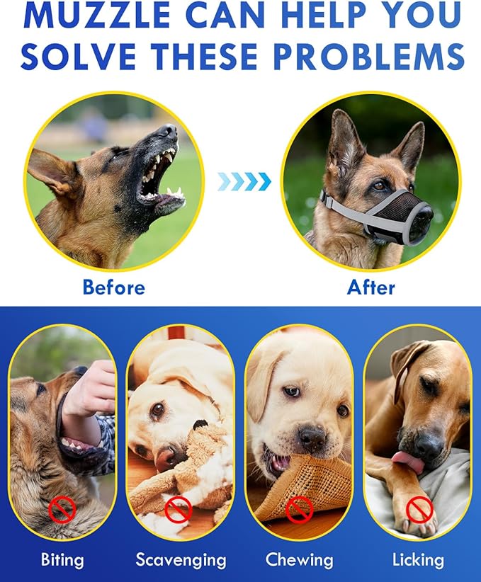 Dog Muzzle, Soft Air Mesh Muzzle for Small Medium Large Dogs Anti Biting Barking Chewing, Breathable Drinkable Adjustable Loop Pets Muzzle for German Shepherd Husky Labrador Retriever (Grey,L)-Mewly Pet