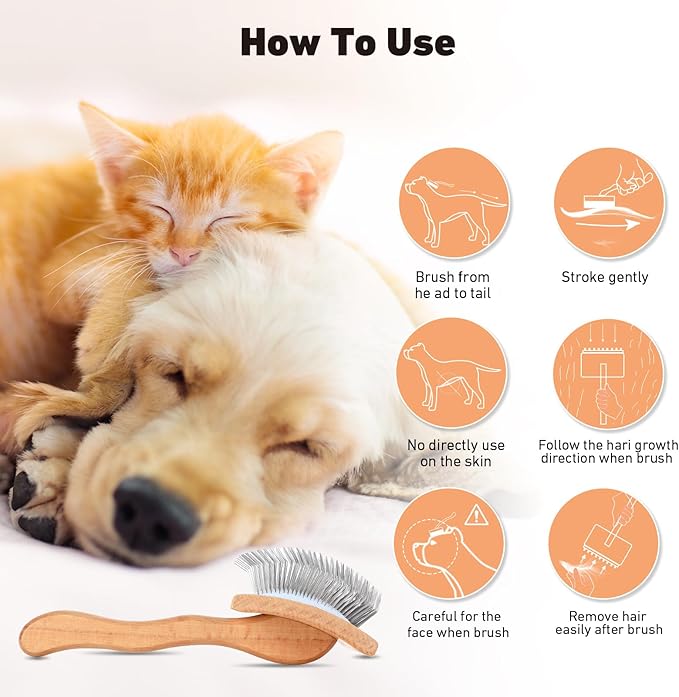 Dog Slicker Brush for Shedding and Grooming Medium or Long Haired Cats, Extra Long & Soft Pin Slicker Brush for Removes Loose Hair, Tangles, Knots, Undercoat, Free Pet Comb, Large, Oak-Mewly Pet