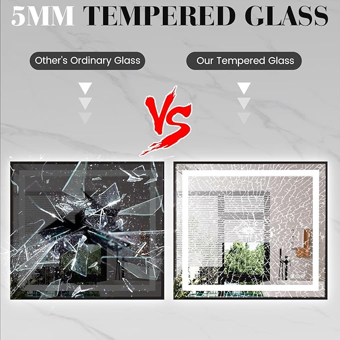 LED Bathroom Mirror,32"x36" Mirror with Black Frame, Front Light and Backlit, Stepless Dimmable, Anti-Fog, Shatter-Proof, Memory, 3 Colors, Double LED Vanity Mirror