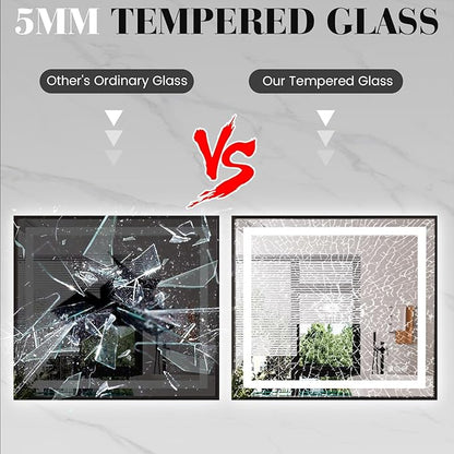 LED Bathroom Mirror,32"x36" Mirror with Black Frame, Front Light and Backlit, Stepless Dimmable, Anti-Fog, Shatter-Proof, Memory, 3 Colors, Double LED Vanity Mirror