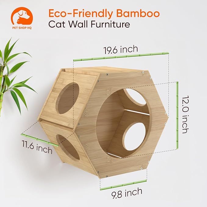 Cat Wall Furniture - Climbing Shelves, Ladders, Hammock & More - Bamboo Material - Light Brown - Cat House, Shelves, Perches, Hammock, Bed, Bridges, Walkways-Mewly Pet