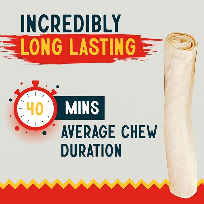 Canine Chews 10-11" Rawhide Bones for Large Dogs, Durable USA Beefhide Dog Rawhide Chews, Retriever Rolls 20 Pack (5 lbs)-Mewly Pet