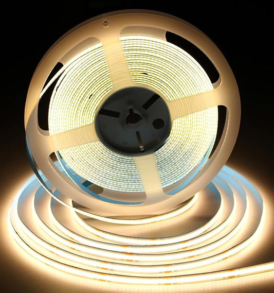 iNextStation COB LED Strip Light Warm White 3000K 32.8ft/10M DC24V CRI 93+ Flexible LED Tape Lights 8mm for Bedroom, Kitchen, TV Backlight, Cabinet, Stage, Home DIY Lighting Decor (No Plug)