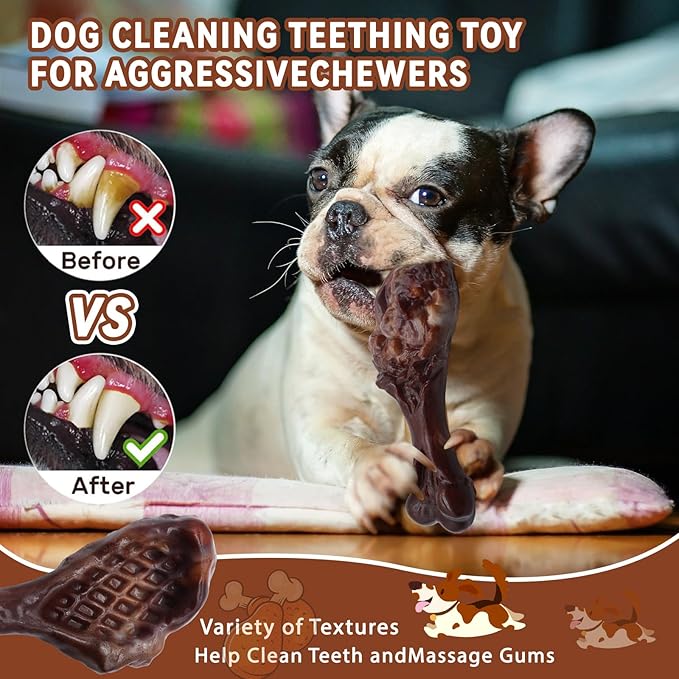 Dog Chew Toys for Aggressive Chewers, Indestructible Dog Toy for for Medium/Large Breed, Tough Nylon Teething Bone Toy to Keep Them Busy,Bacon and Real Beef Flavor (Beef+Bacon Flavor, 2 Pack)-Mewly Pet